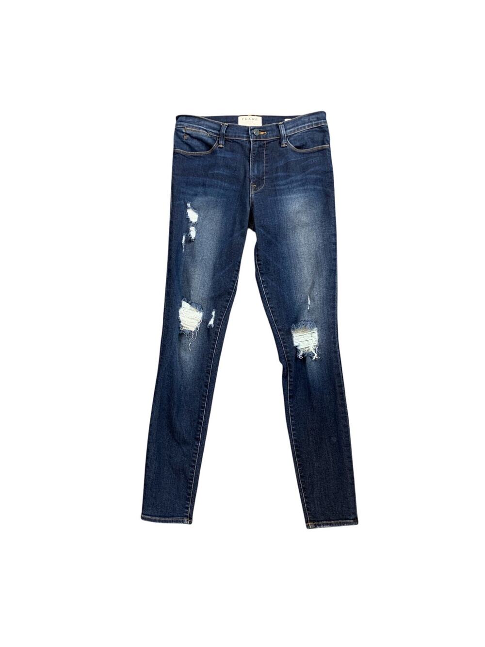 Frame Jeans Womens 27 Dark Denim Le High Skinny Ankle Baker Distressed Stretch